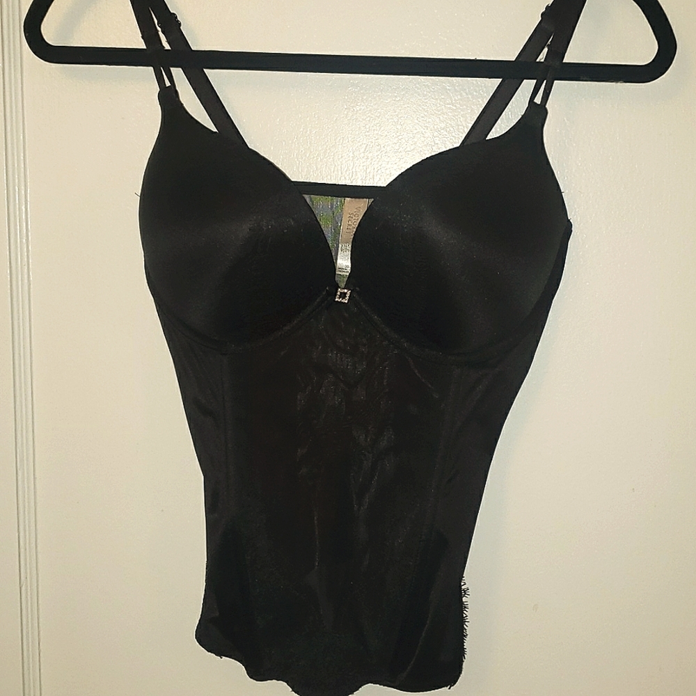 💞 Victoria's Secret Black Bustier/Corset w/ Lace & Side Zipper 36C